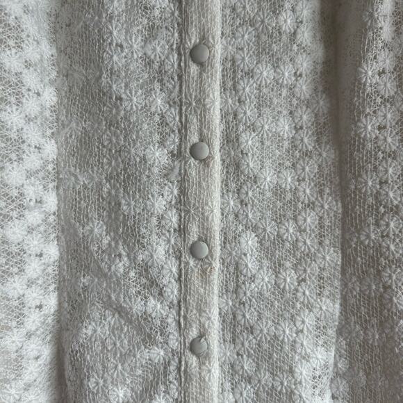 Mare Mare x Anthropologie White Lace Mod Mini Dress | 70s Puff Sleeve Retro Boho - Picture 3 of 9